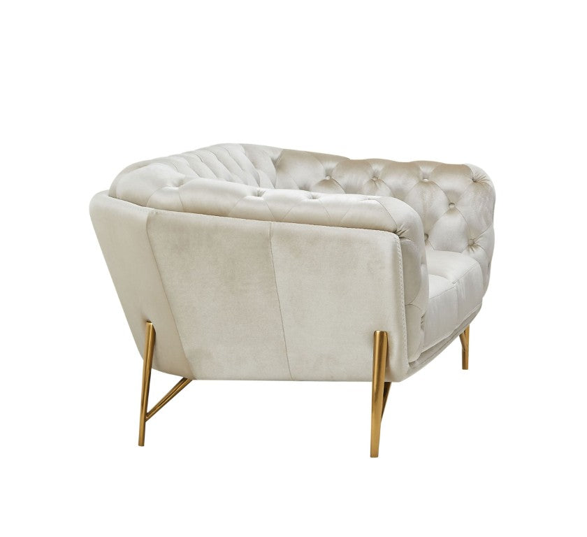 VIG Furniture Stella Pearl-Beige Velvet Loveseat With Gold Tubular Frame, Diamond Tufting & Plush Seating — Glam Transitional Sofa VGCA2020-BEIGE-L