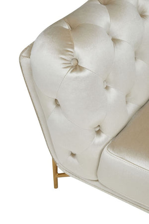 VIG Furniture Stella Pearl-Beige Velvet Loveseat With Gold Tubular Frame, Diamond Tufting & Plush Seating — Glam Transitional Sofa VGCA2020-BEIGE-L