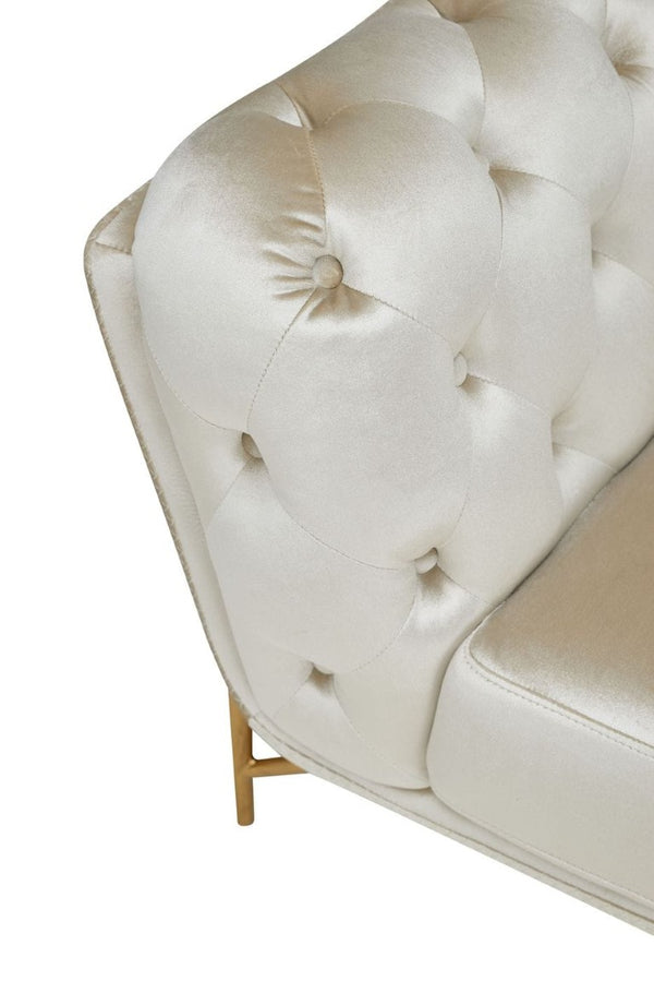 VIG Furniture Stella Pearl-Beige Velvet Loveseat With Gold Tubular Frame, Diamond Tufting & Plush Seating — Glam Transitional Sofa VGCA2020-BEIGE-L