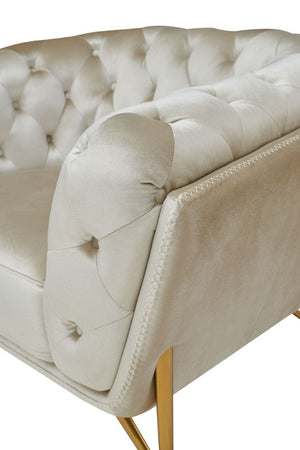 VIG Furniture Stella Pearl-Beige Velvet Loveseat With Gold Tubular Frame, Diamond Tufting & Plush Seating — Glam Transitional Sofa VGCA2020-BEIGE-L