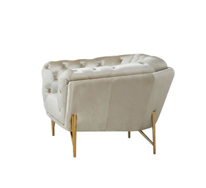 VIG Furniture Stella Pearl-Beige Velvet Accent Chair With Gold Tubular Frame, Diamond-Tufted Back, Luxe Seating VGCA2020-BEIGE-CH