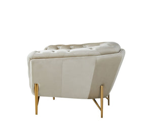 VIG Furniture Stella Pearl-Beige Velvet Accent Chair With Gold Tubular Frame, Diamond-Tufted Back, Luxe Seating VGCA2020-BEIGE-CH