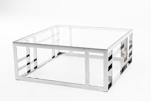 VIG Furniture Stephen Modern Glass & Stainless Steel Square Coffee Table, 40" Spacious Tempered Top, Sleek Low-Profile Design VGHB-341E