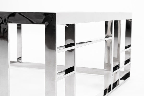 VIG Furniture Stephen Modern Glass & Stainless Steel Square Coffee Table, 40" Spacious Tempered Top, Sleek Low-Profile Design VGHB-341E
