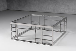 VIG Furniture Stephen Modern Glass & Stainless Steel Square Coffee Table, 40" Spacious Tempered Top, Sleek Low-Profile Design VGHB-341E