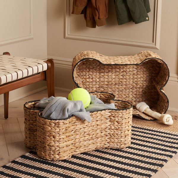 Safavieh Wulfric Set Of 2 Dog Bone Baskets Natural / Black Rattan STG1803A