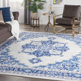 Nourison Whimsicle WHS03 Machine Made Power-loomed Ornamental Border Indoor Only Farmhouse Bohemian Rug Ivory Blue, Ivory Blue 100% Polypropylene 99446831323