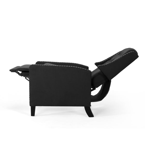English Elm Classic Club Chair in Dark Grey Fabric with Birch Legs and Push Back Recline 61371.00