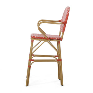 English Elm Outdoor Bistro Wicker Barstools Set of 2 Rust Resistant Aluminum Patio Bar Seating 72605.00RD