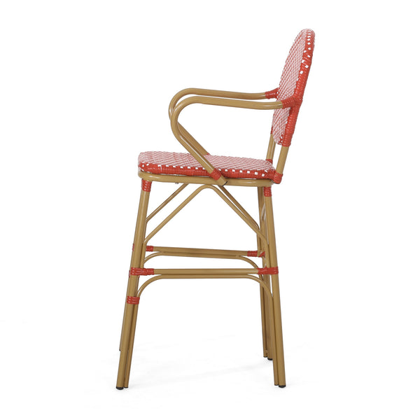 English Elm Outdoor Bistro Wicker Barstools Set of 2 Rust Resistant Aluminum Patio Bar Seating 72605.00RD