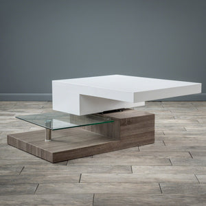 English Elm Christopher Knight Home® - MODERNESQUE White Rotating Coffee Table with Glass Top, Compact MDF Design 37.5"L x 27.8"W x 15.25"H 55064.00