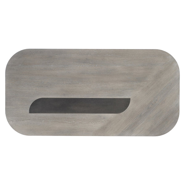 Bernhardt Bernhardt Marcato Cerused Greige Cocktail Table With Dark Graphite Metal Inlay — Modern Pedestal Style 497021