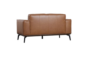 Porter Designs Porter Carina Luxe Top Grain Leather Loveseat In Rich Caramel With Espresso Wood Trim & Metal Legs Brown Leather 02-204-02-2780