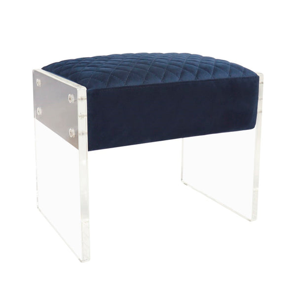 Pasargad Tribecca Collection Acrylic & Velvet Vanity Bench - Chic Design For Modern Homes Navy Acrylic & Velvet Stool 139-1