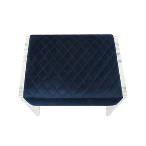 Pasargad Tribecca Collection Acrylic & Velvet Vanity Bench - Chic Design For Modern Homes Navy Acrylic & Velvet Stool 139-1