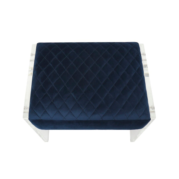 Pasargad Tribecca Collection Acrylic & Velvet Vanity Bench - Chic Design For Modern Homes Navy Acrylic & Velvet Stool 139-1