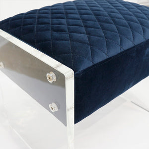 Pasargad Tribecca Collection Acrylic & Velvet Vanity Bench - Chic Design For Modern Homes Navy Acrylic & Velvet Stool 139-1