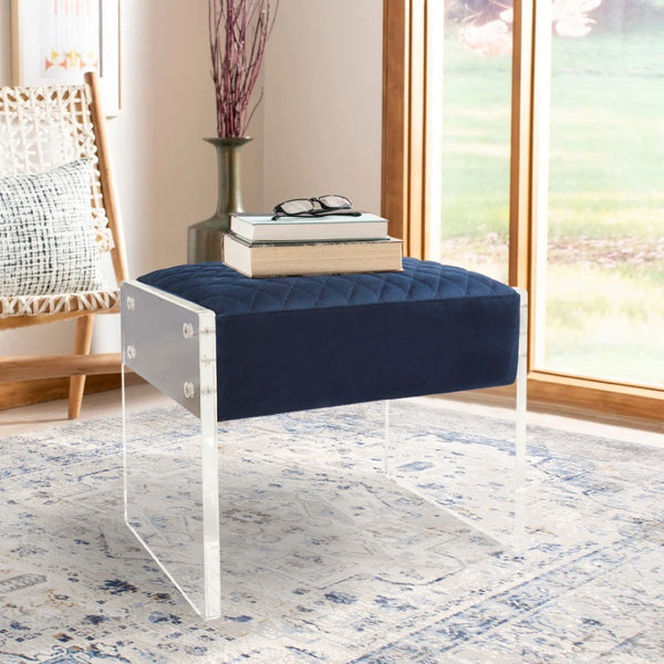 Pasargad Tribecca Collection Acrylic & Velvet Vanity Bench - Chic Design For Modern Homes Navy Acrylic & Velvet Stool 139-1