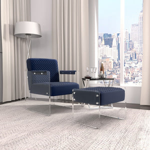 Pasargad Tribecca Collection Acrylic & Velvet Vanity Bench - Chic Design For Modern Homes Navy Acrylic & Velvet Stool 139-1