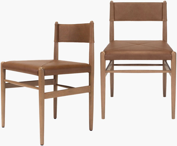 Surya Stria Solid Mango Wood Leather Seat Dining Chair Handcrafted Organic Modern STRI001-SET