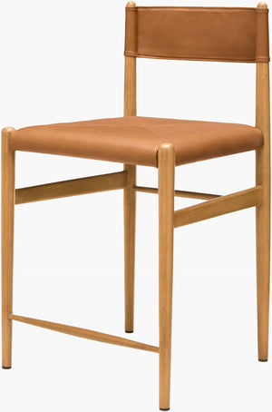 Surya Stria Solid Mango Wood Counter Stool with Leather Accents for Kitchen Islands STRI002-372022