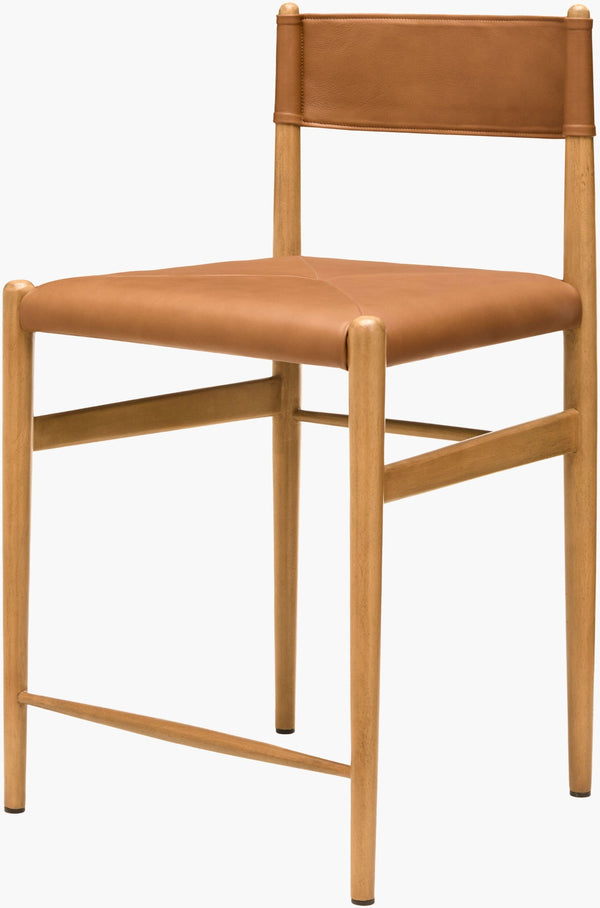 Surya Stria Solid Mango Wood Counter Stool with Leather Accents for Kitchen Islands STRI002-372022