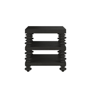 Atrium End Table with Elegant Wood Columns & Open Shelves - Hand-Glazed Sable Finish for Modern Charm