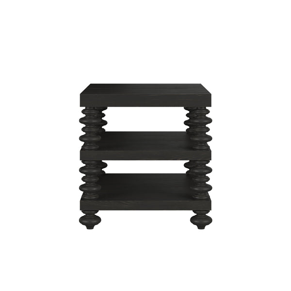 Atrium End Table with Elegant Wood Columns & Open Shelves - Hand-Glazed Sable Finish for Modern Charm