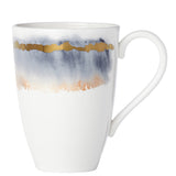 Summer Radiance Mug: Indigo Watercolor, 24K Gold Accents, Bone China, 14 Oz