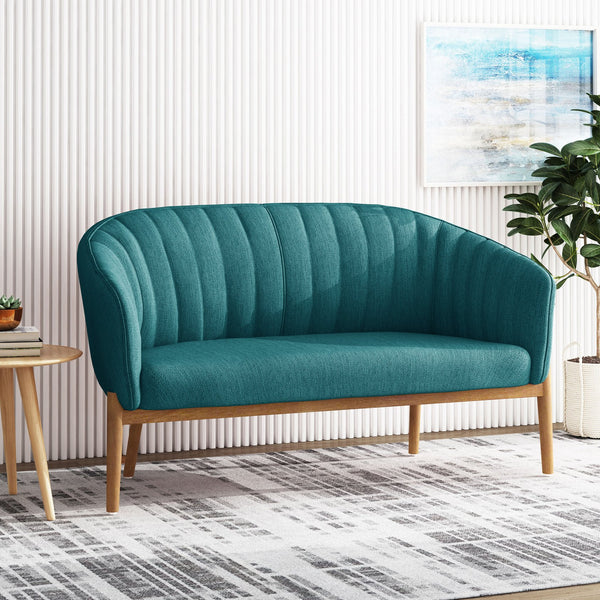 English Elm Loveseat Mid-century Modern Channel Tufted Upholstered Sofa with Rubberwood Tapered Legs 65780.00FT