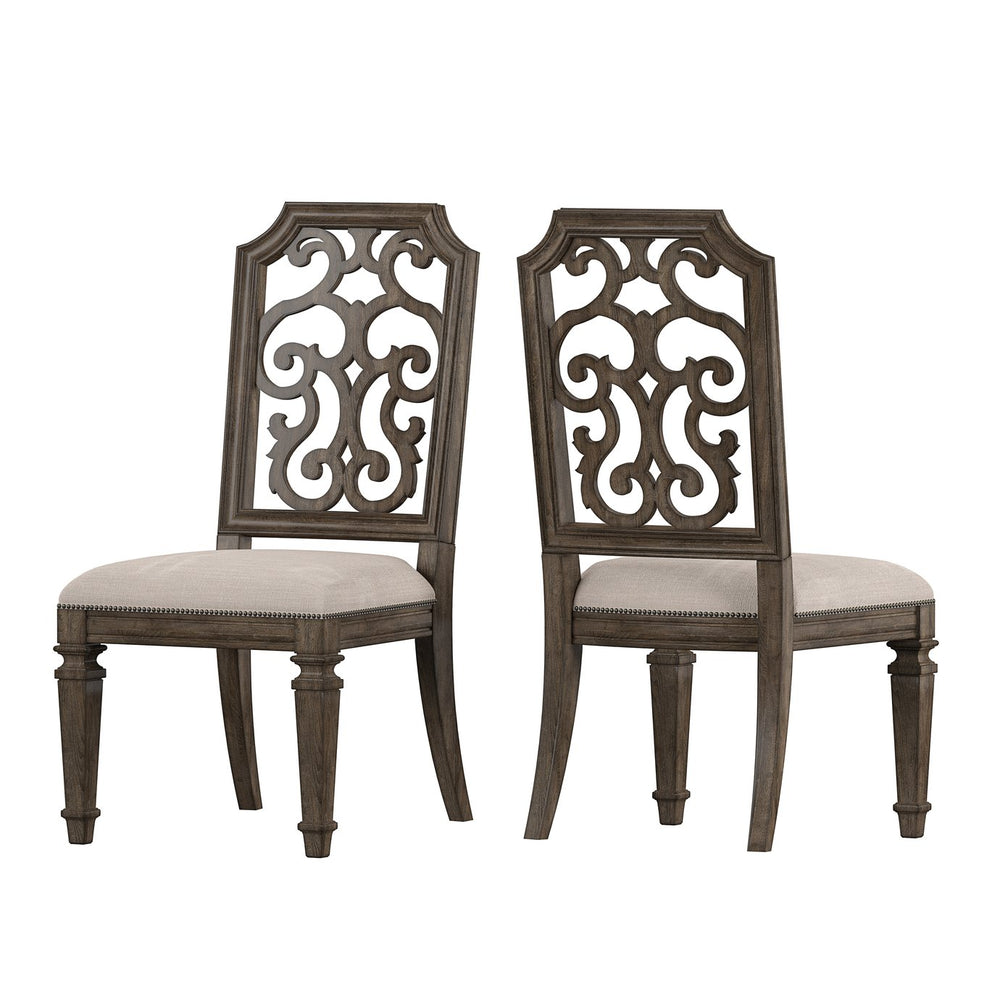 A.R.T. Furniture Heritage Hill Fret Back Side Chair - Elegant Dark Brown Upholstered Seat With Scrollwork Design  Material, Parawood Solids,Foam,Fabric,Metal 274204-2812