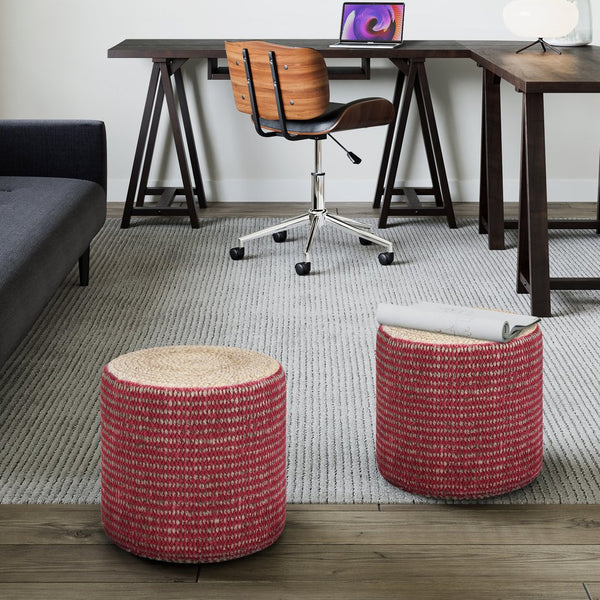 English Elm Larissa Round Braided Pouf — Handcrafted Natural Jute Ottoman, Supportive Seat & Versatile Décor Red B136P159333