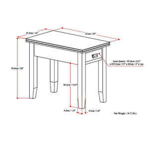 English Elm Artisan Narrow Side Table - Handcrafted Russet Brown Wood With Smooth Drawer For Small Spaces B136P159465