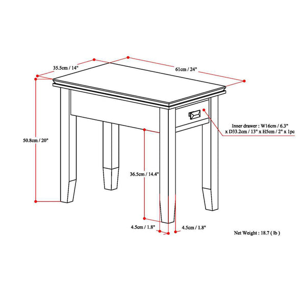 English Elm Artisan Narrow Side Table - Handcrafted Russet Brown Wood With Smooth Drawer For Small Spaces B136P159465