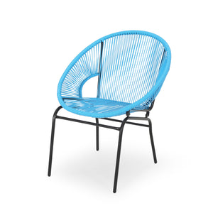 English Elm Nusa Outdoor Woven Rattan Basket Chair with Iron Legs for Modern Patio Spaces 66626.00BLU