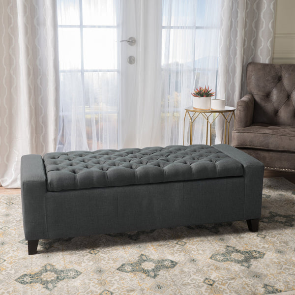 English Elm Guernsey Tufted Storage Ottoman with Lift Top Hidden Compartment for Living Rooms 59336.00DGY
