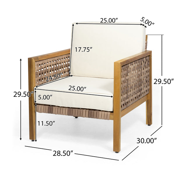English Elm Christopher Knight Home® - Joliet Teak Acacia Wood Outdoor Club Chair with Woven Wicker Accents, Weather-Resistant 400lb Capacity 70146.00BGE