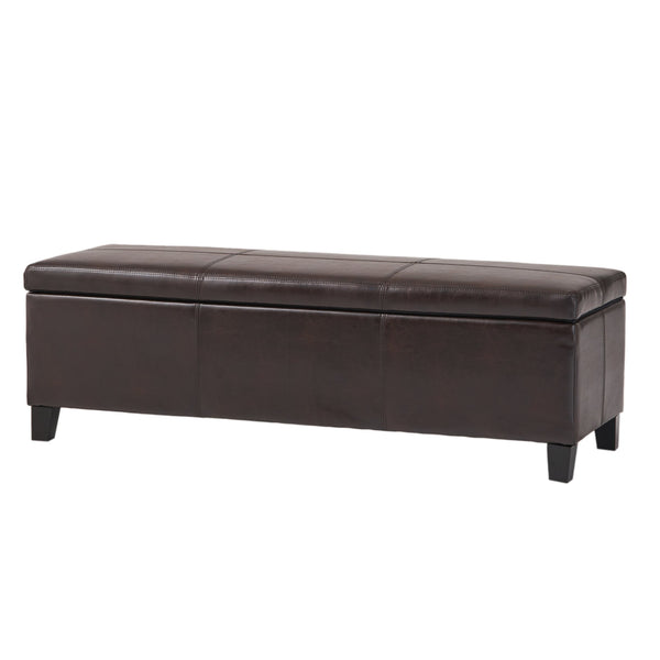 English Elm Glouster Bench Style Pu Leather Storage Ottoman with Soft Close Lid for Bedroom Brown 57742.00BRN