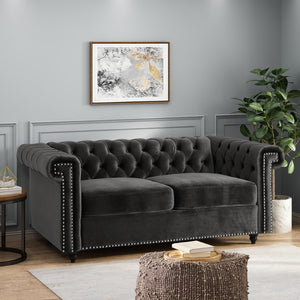 Christopher Knight Home® - Noble House - Brinkhaven Modern Glam Tufted Velvet Loveseat with Nailhead Trim