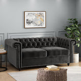 Christopher Knight Home® - Noble House - Brinkhaven Modern Glam Tufted Velvet Loveseat with Nailhead Trim