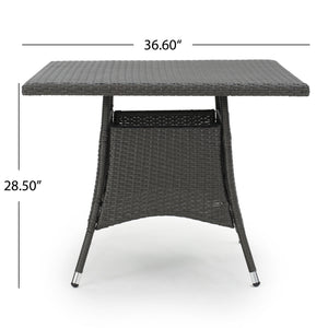 English Elm Christopher Knight Home® - CORSICA Square Dining Table Grey Rattan Outdoor Bistro Weather-Resistant Wicker Iron Frame 36.6" 56316.00GRY
