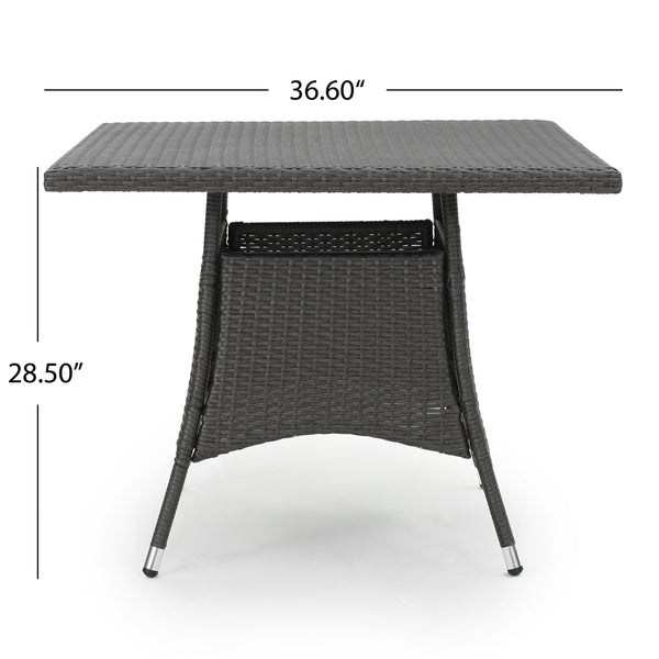English Elm Christopher Knight Home® - CORSICA Square Dining Table Grey Rattan Outdoor Bistro Weather-Resistant Wicker Iron Frame 36.6" 56316.00GRY