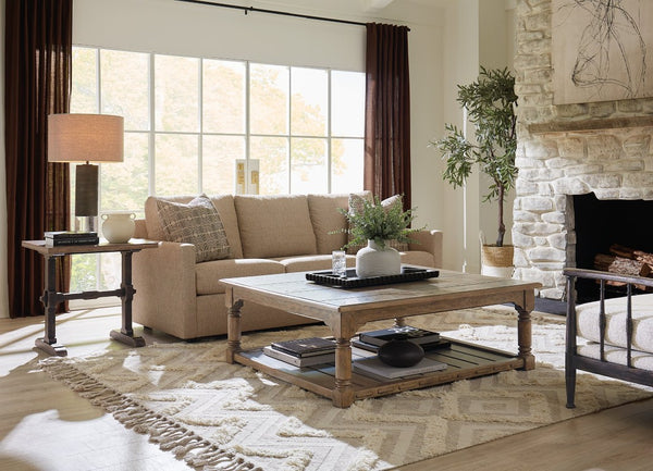 Hooker Furniture Americana Parquet Trestle End Table With Honey Oak Top & Molasses Base, Distressed Heirloom Charm 7050-80113-89