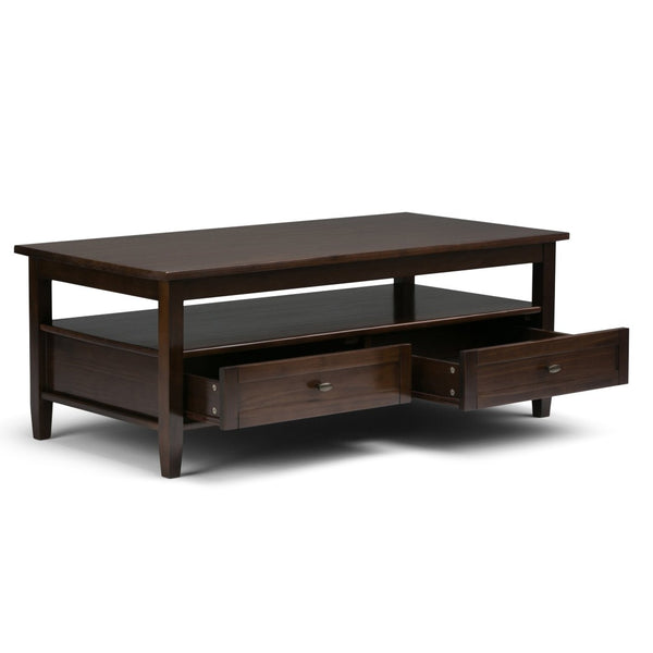 English Elm Warm Solid Wood 48-Inch Transitional Coffee Table In Tobacco Brown With Storage & Style For Your Home B136P159700-GIGA