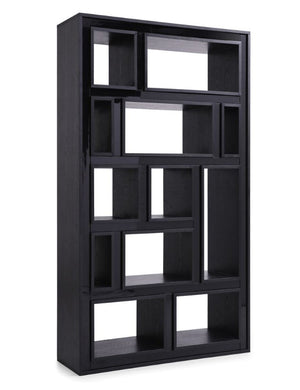 VIG Furniture Suffolk Black Ash Bookcase With High-Gloss Inset Panels, 12 Abstract Shelves, 47"W X 82"H Modern Statement Piece VGVCBF-003-7