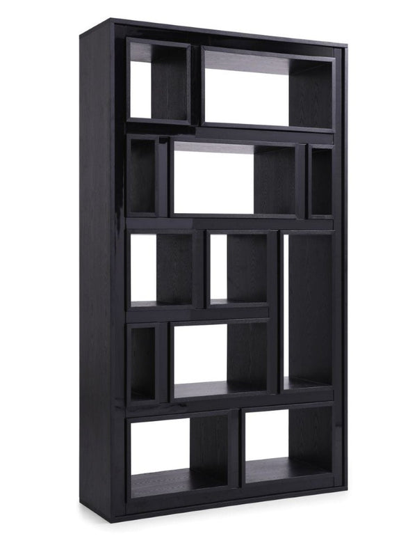 VIG Furniture Suffolk Black Ash Bookcase With High-Gloss Inset Panels, 12 Abstract Shelves, 47"W X 82"H Modern Statement Piece VGVCBF-003-7