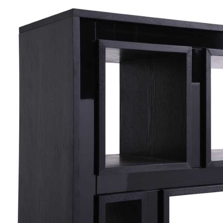 VIG Furniture Suffolk Black Ash Bookcase With High-Gloss Inset Panels, 12 Abstract Shelves, 47"W X 82"H Modern Statement Piece VGVCBF-003-7