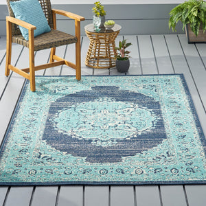 Christopher Knight Home® - Noble House - Derudder 5'3" X 7' Indoor/Outdoor Area Rug, Blue and Ivory