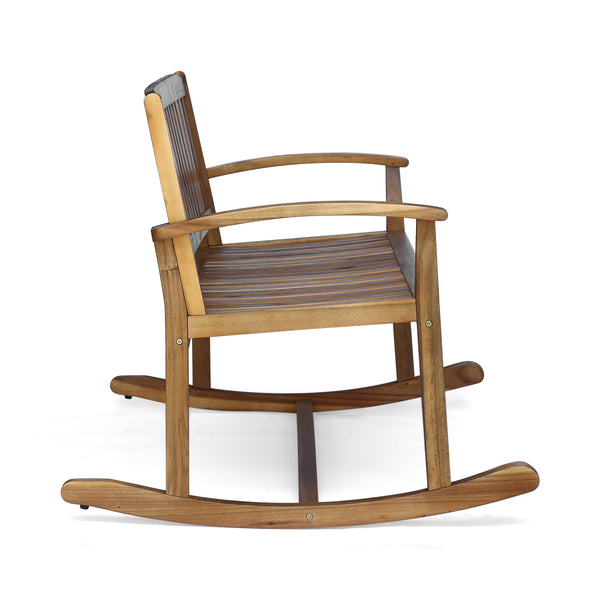 English Elm Christopher Knight Home® - Patio Acacia Wood Rocking Loveseat with Armrests — Handcrafted 2-Person Porch Bench, Slatted Comfort Natural 62267.00