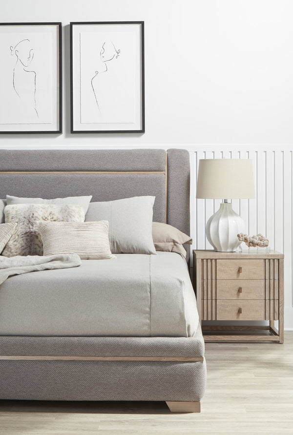 A.R.T. Furniture North Side Queen Upholstered Panel Bed - Luxurious Transitional Design With True Platform Support Gray Parrawood Solids,Quarter Figured,Fiddle Ash Veneer,Foam,Fabric 269125-2556